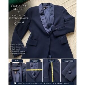 Victoria's Secret Navy Satin Tuxedo Blazer Shawl Lapel Size 4